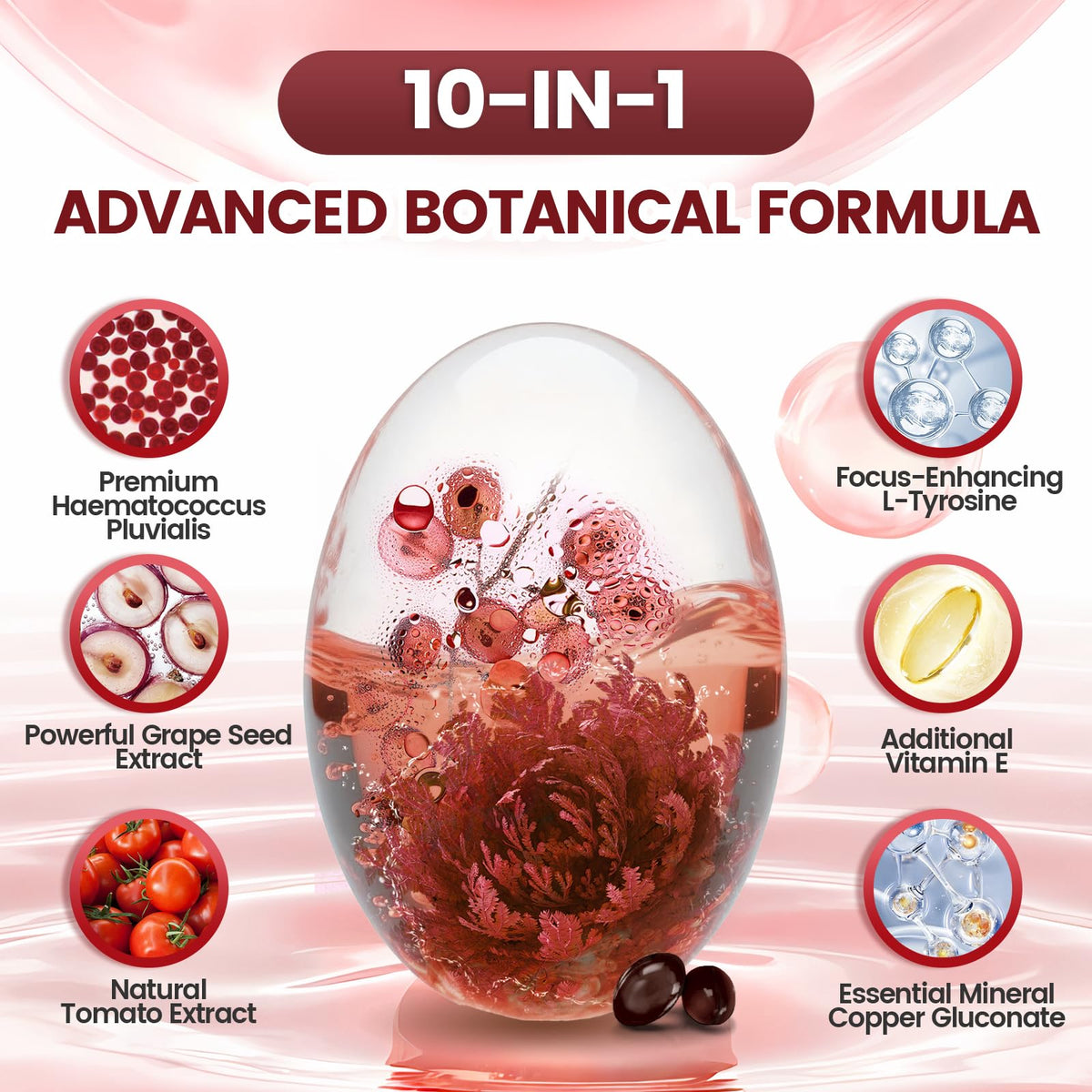 10 in 1 Astaxanthin Supplements 24mg, 4 Month Supply, Astaxantina Antioxidant from Fresh Haematococcus Pluvialis, Contains Lycopene, Grape Seed, Vitamin E - FENGGESTORE20