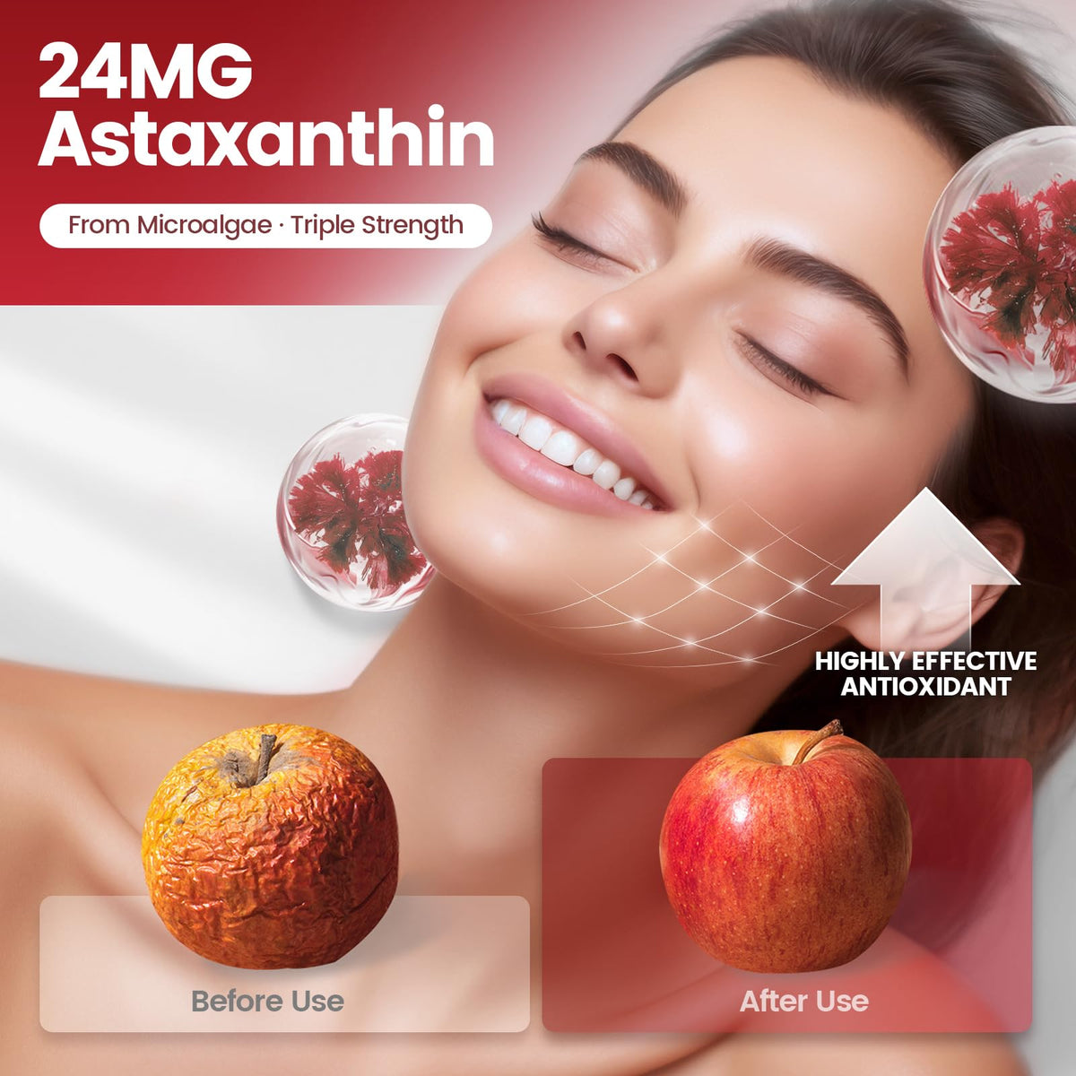 10 in 1 Astaxanthin Supplements 24mg, 4 Month Supply, Astaxantina Antioxidant from Fresh Haematococcus Pluvialis, Contains Lycopene, Grape Seed, Vitamin E - FENGGESTORE20