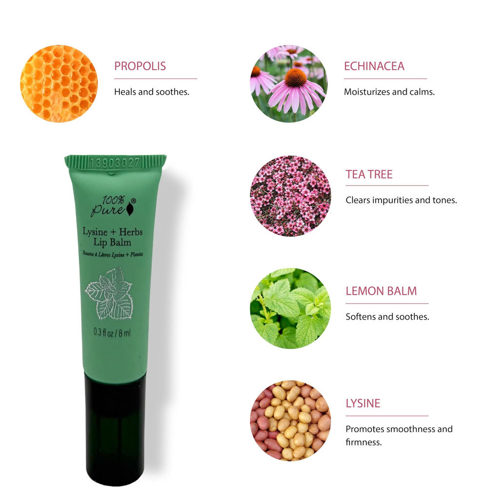 100% PURE Lysine + Herbs Healing Lip Balm Natural Soothing Nourishment for Sore, Cracked, Chapped - FENGGESTORE20