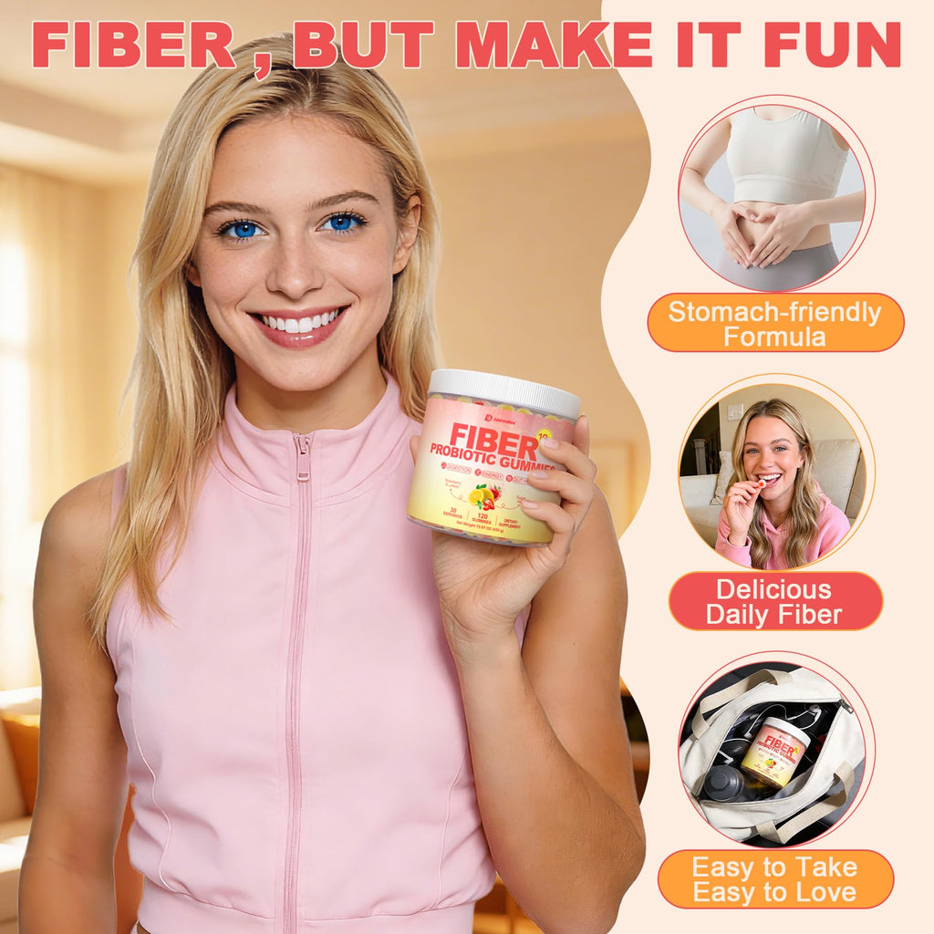 10g Fiber Gummies for Adults with Probiotics, Sugar Free Fiber Supplement with Organic Super Greens & Digestive Enzymes, Supports Gut Health, - FENGGESTORE20