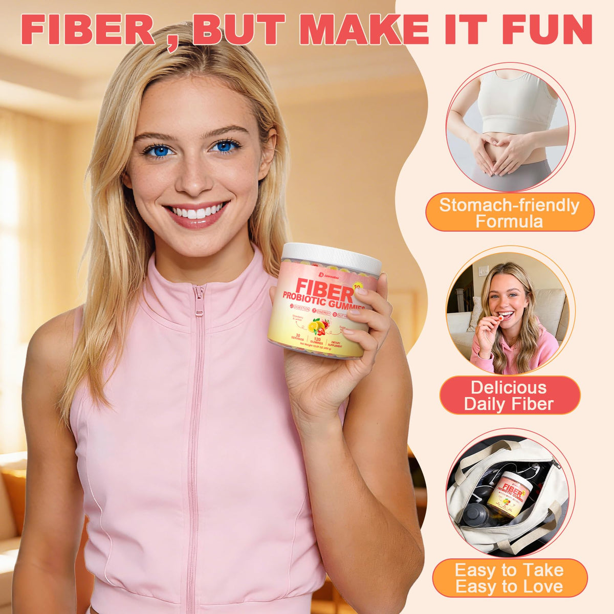 10g Fiber Gummies for Adults with Probiotics, Sugar Free Fiber Supplement with Organic Super Greens & Digestive Enzymes, Supports Gut Health, - FENGGESTORE20