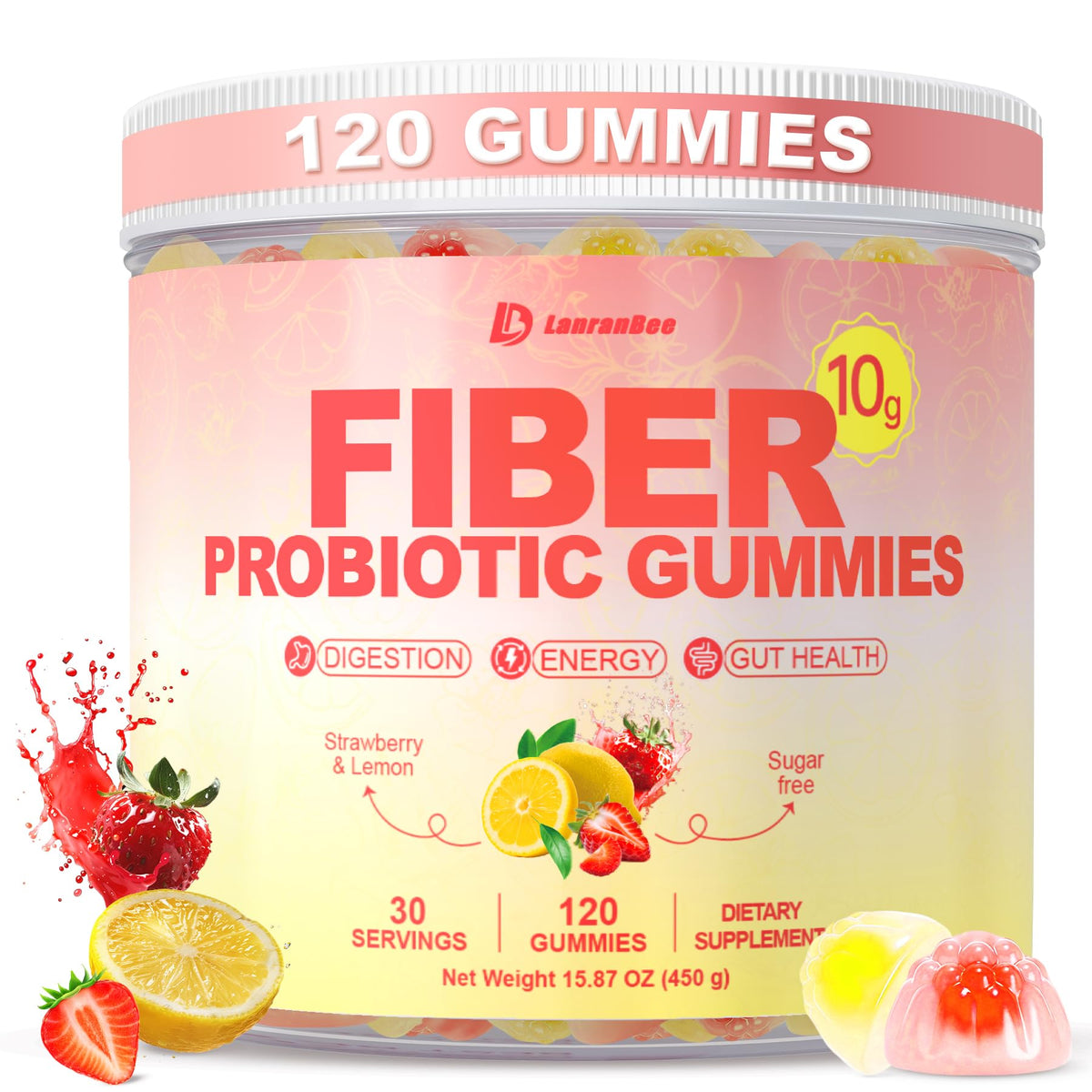 10g Fiber Gummies for Adults with Probiotics, Sugar Free Fiber Supplement with Organic Super Greens & Digestive Enzymes, Supports Gut Health, - FENGGESTORE20