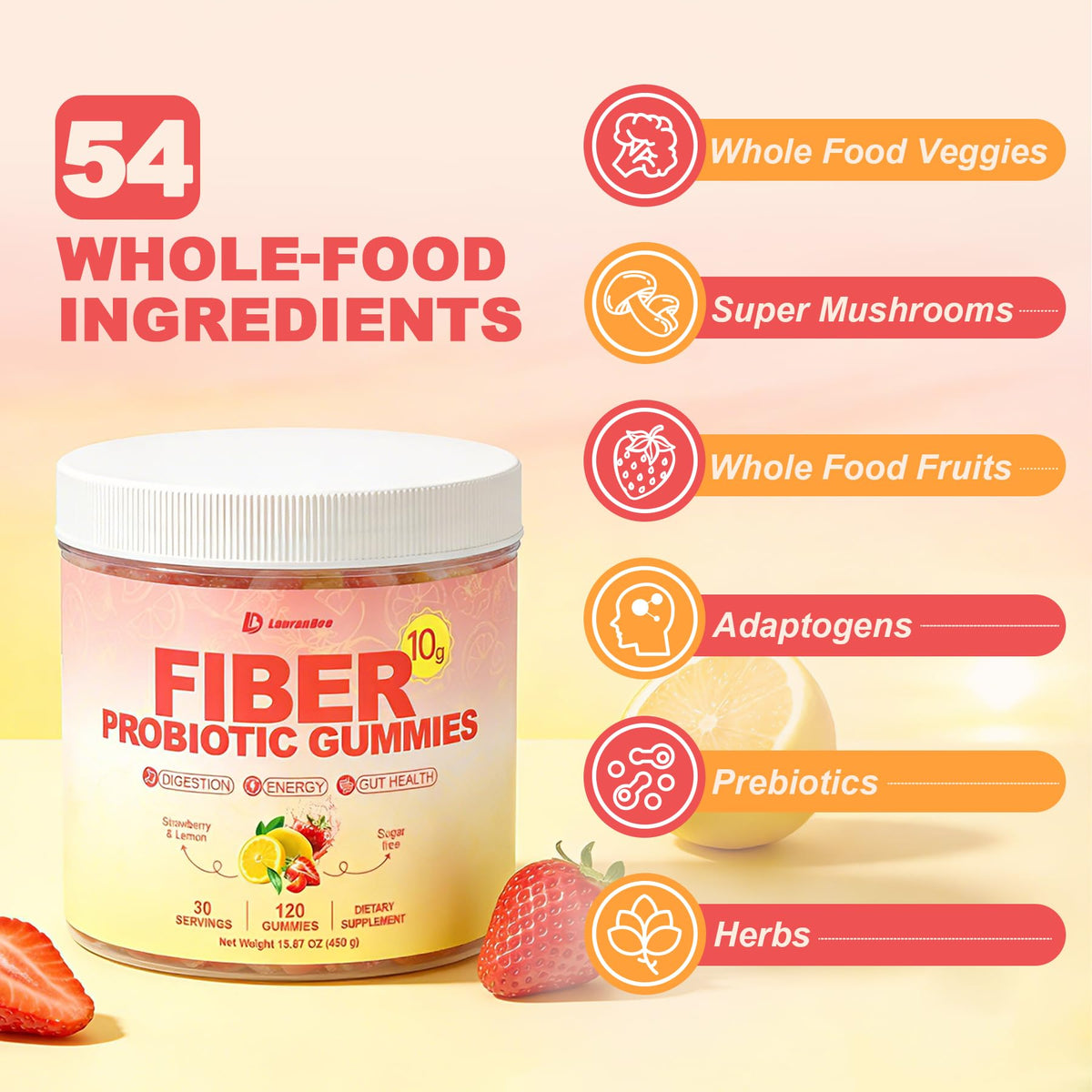 10g Fiber Gummies for Adults with Probiotics, Sugar Free Fiber Supplement with Organic Super Greens & Digestive Enzymes, Supports Gut Health, - FENGGESTORE20