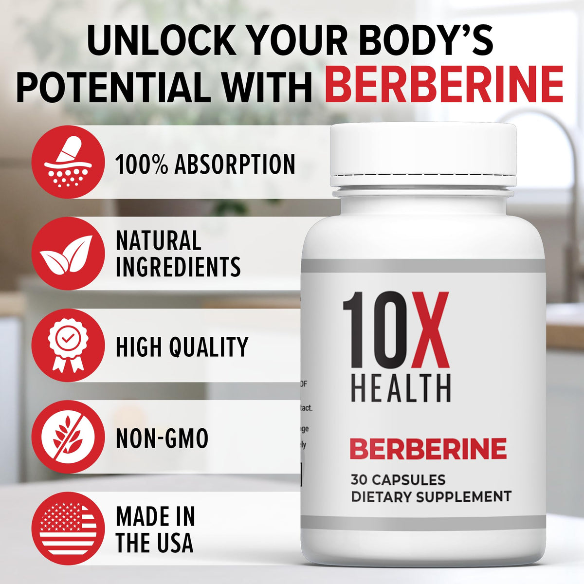 10X Health Berberine Supplement 500mg - Contains Dihydroberberine Supplement for Better Absorption - Supports Cardiovascular & Gut Health - FENGGESTORE20