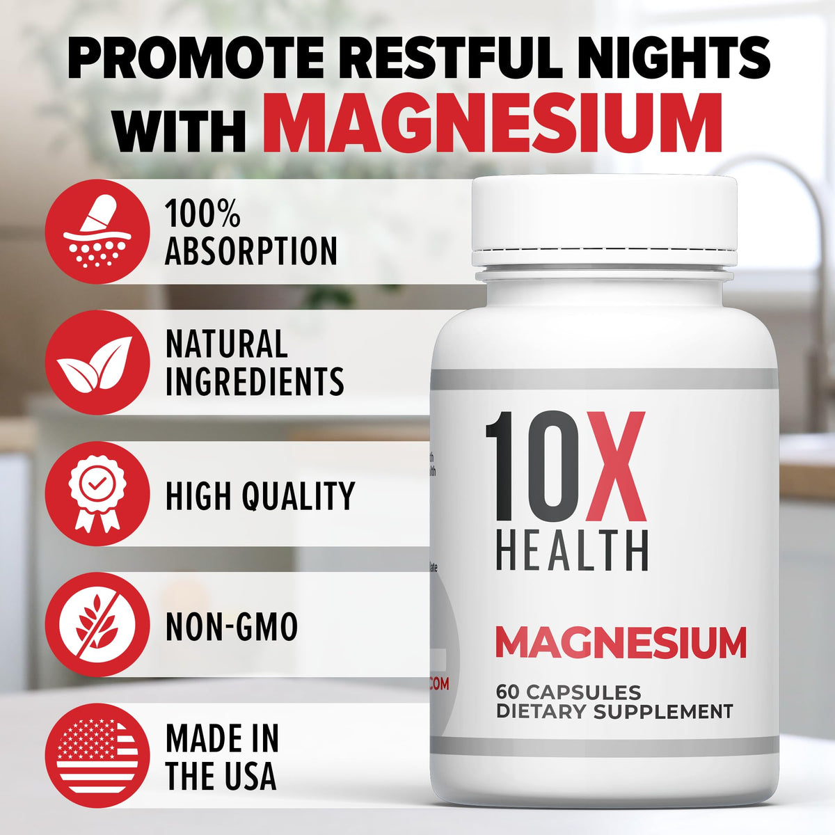 10X Health Magnesium Supplements - High-Absorption Magnesium Citrate for Sleep, Muscle & Nerve Support - FENGGESTORE20