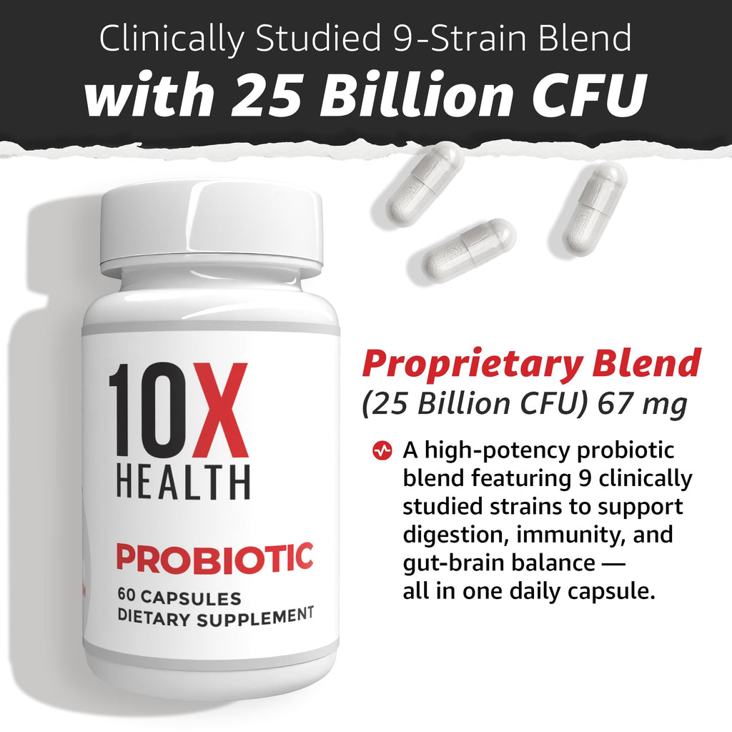 10X Health Probiotics for Men - 60 Capsules Immune Support Supplement & Probiotics for Digestive Health with Lactobacillus Rhamnosus, - FENGGESTORE20