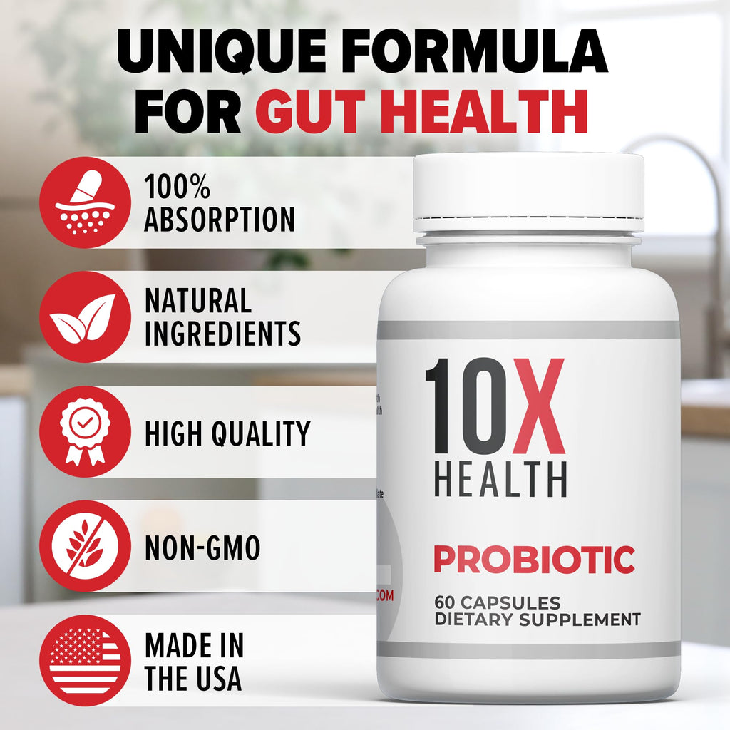 10X Health Probiotics for Men - 60 Capsules Immune Support Supplement & Probiotics for Digestive Health with Lactobacillus Rhamnosus, - FENGGESTORE20