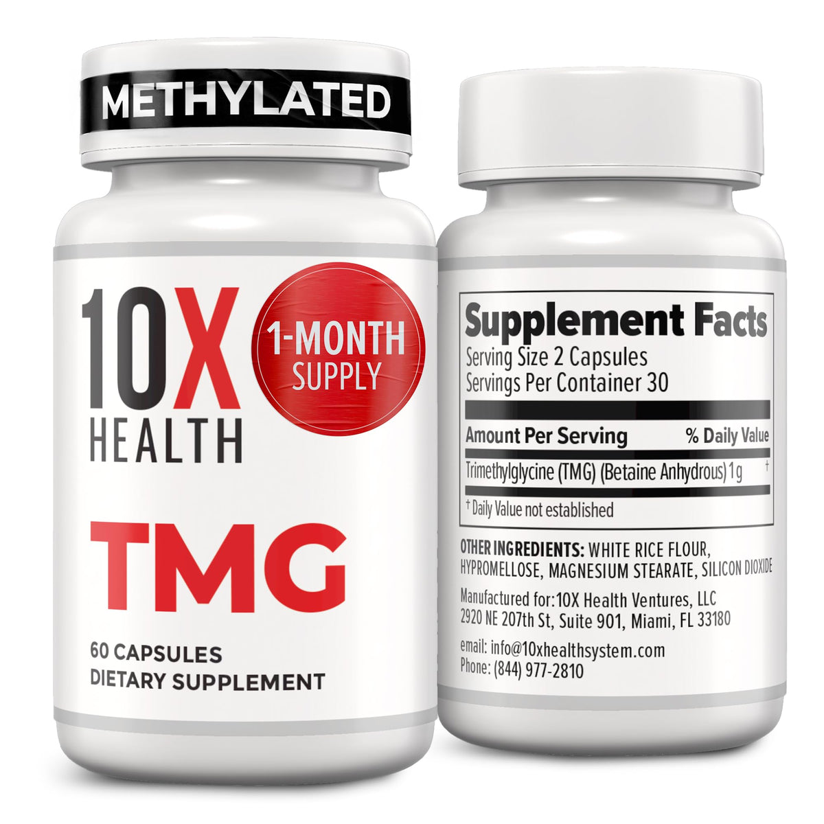 10X Health TMG Supplements - Trimethylglycine Supplement for Liver Support, Heart Wellness, Energy, Homocysteine Levels - TMG Capsules with Betaine Anhydrous - FENGGESTORE20