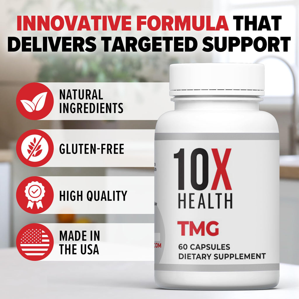 10X Health TMG Supplements - Trimethylglycine Supplement for Liver Support, Heart Wellness, Energy, Homocysteine Levels - TMG Capsules with Betaine Anhydrous - FENGGESTORE20