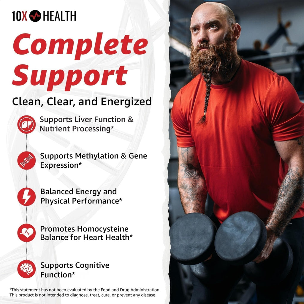 10X Health TMG Supplements - Trimethylglycine Supplement for Liver Support, Heart Wellness, Energy, Homocysteine Levels - TMG Capsules with Betaine Anhydrous - FENGGESTORE20