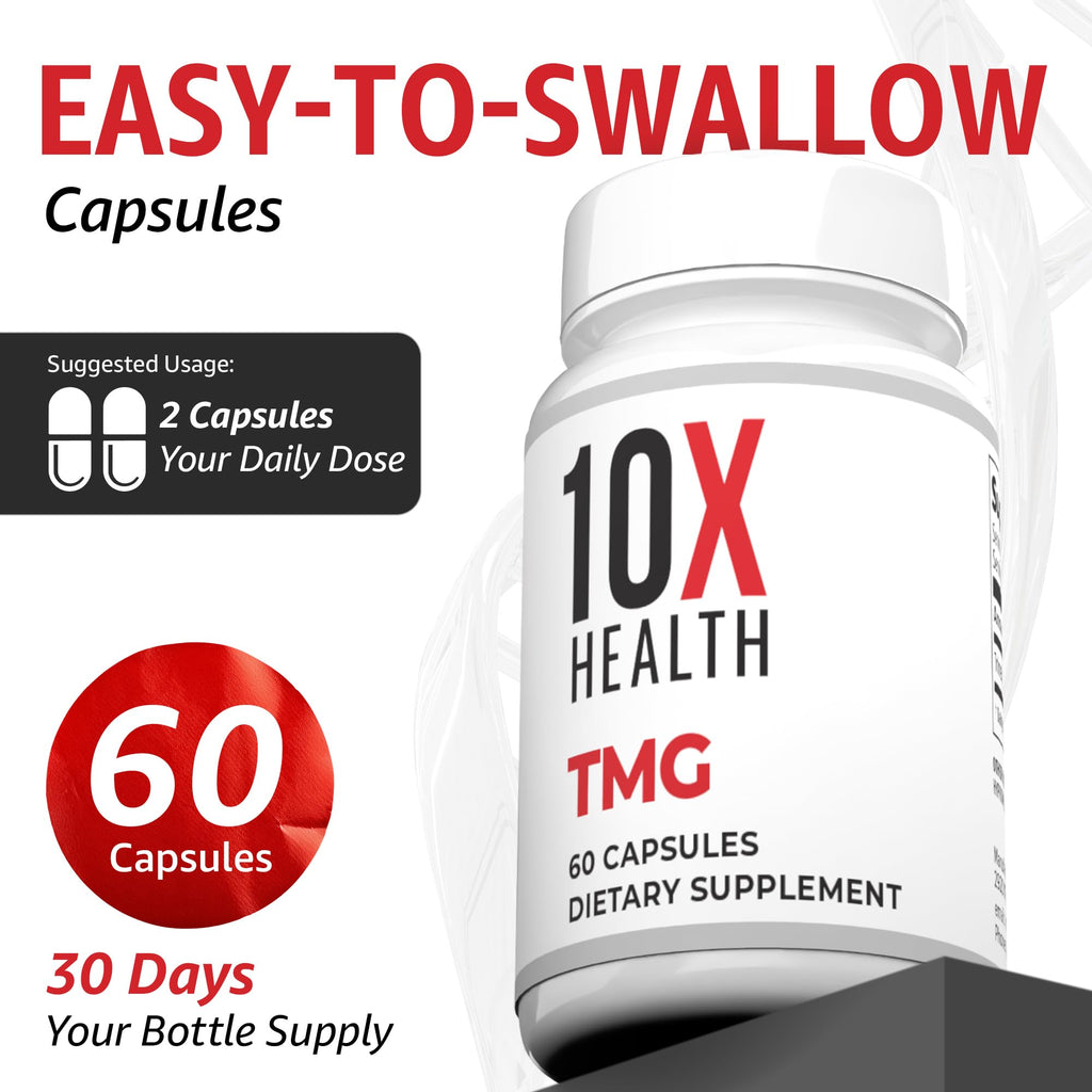 10X Health TMG Supplements - Trimethylglycine Supplement for Liver Support, Heart Wellness, Energy, Homocysteine Levels - TMG Capsules with Betaine Anhydrous - FENGGESTORE20
