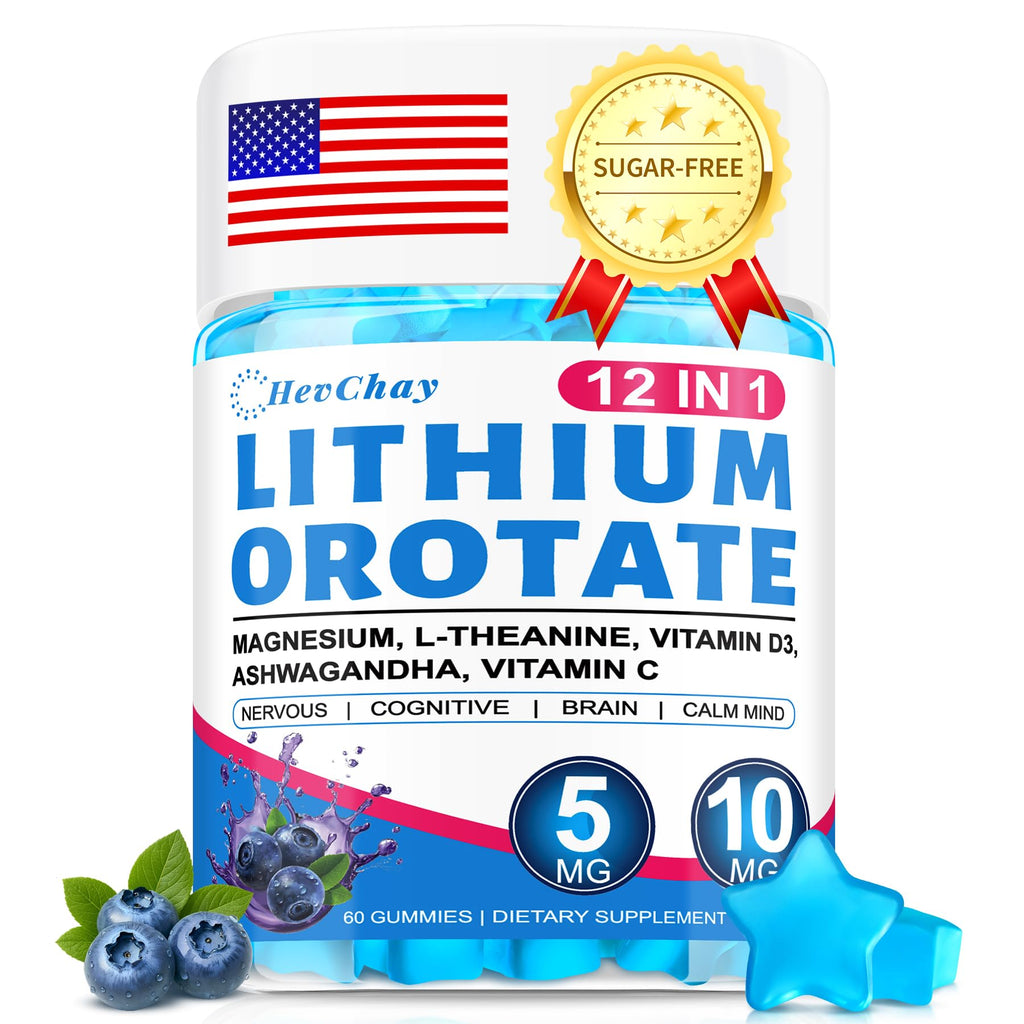 12-in-1 Lithium Orotate 5mg 10mg with Ashwagandha & L-Theanine, Lithium Orotate for Mood, Calm, Cognitive & Brain, High Bioavailability Trace Mineral, Lemon Balm - FENGGESTORE20