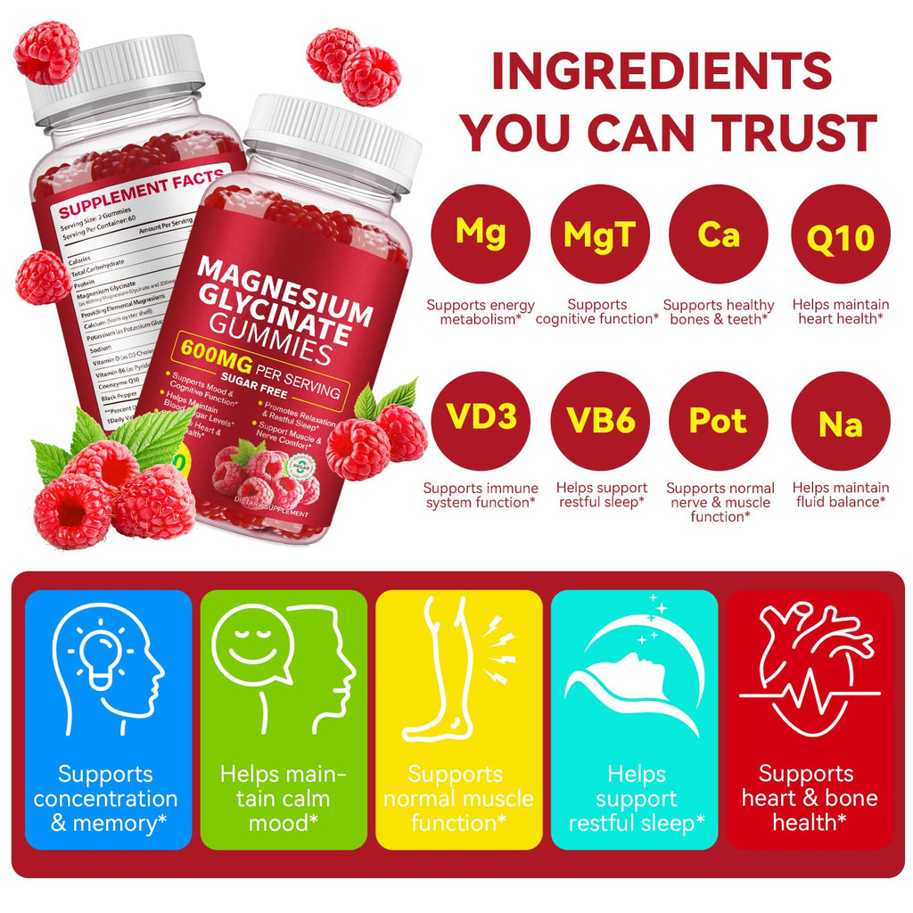 120 Count Magnesium Glycinate Gummies 600mg for Adults, Supports Relaxation, Magnesium Glycinate Chewable, - FENGGESTORE20