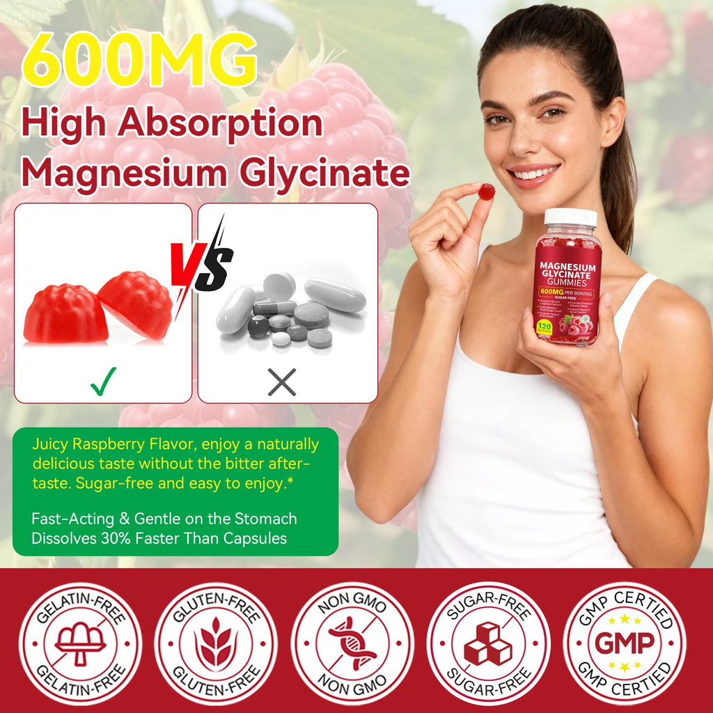 120 Count Magnesium Glycinate Gummies 600mg for Adults, Supports Relaxation, Magnesium Glycinate Chewable, - FENGGESTORE20