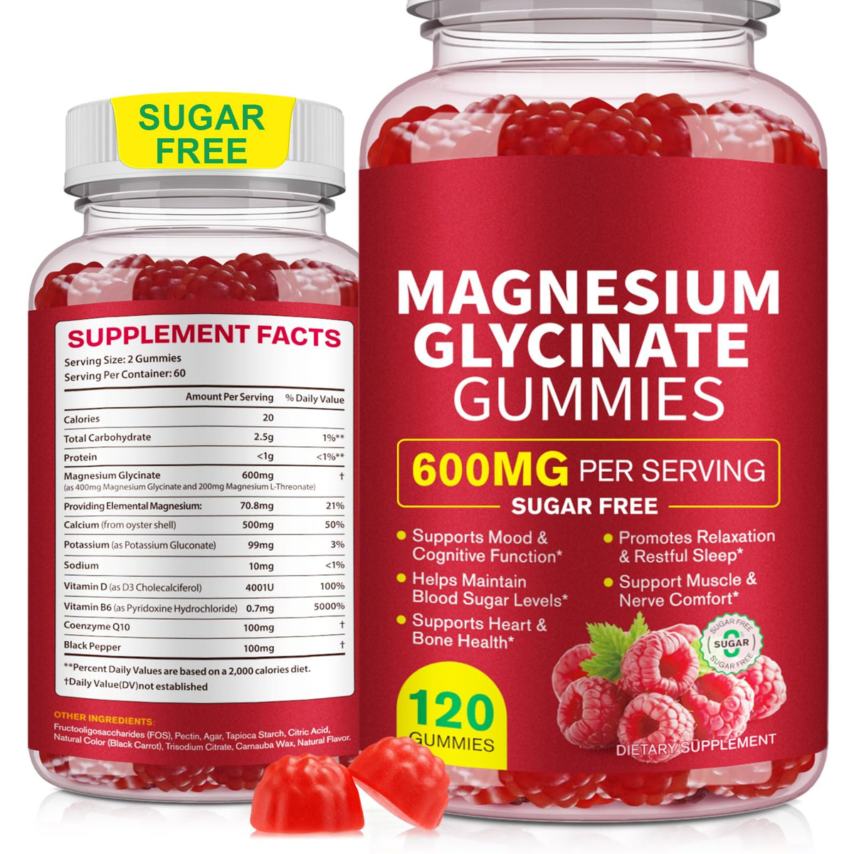 120 Count Magnesium Glycinate Gummies 600mg for Adults, Supports Relaxation, Magnesium Glycinate Chewable, - FENGGESTORE20