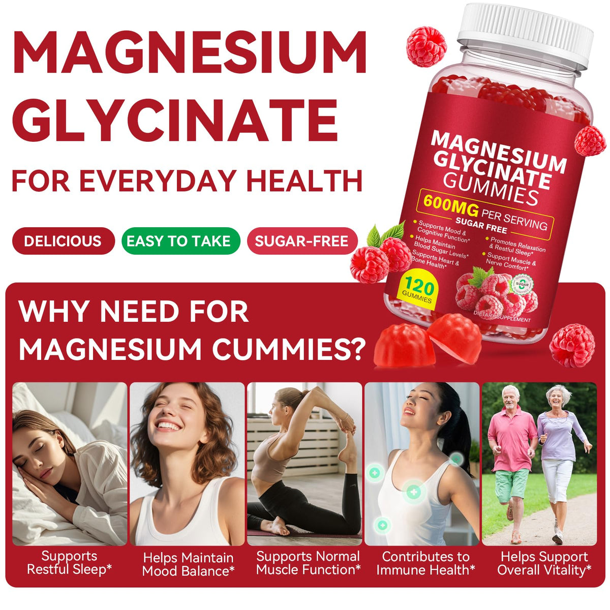 120 Count Magnesium Glycinate Gummies 600mg for Adults, Supports Relaxation, Magnesium Glycinate Chewable, - FENGGESTORE20
