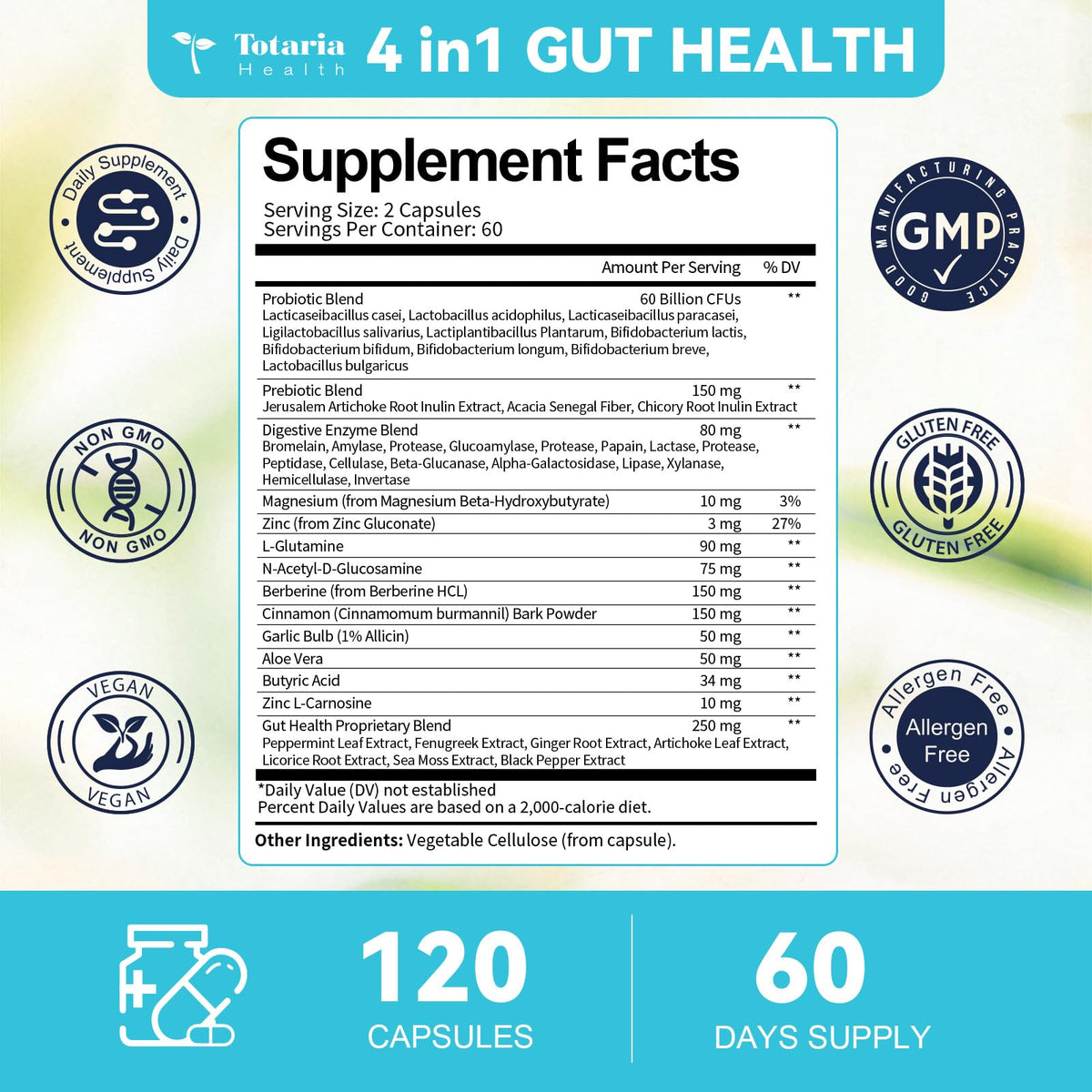 14-in-1 Gut Health with Probiotics, Prebiotics, Postbiotics & Digestive Enzymes for Women & Men, 60 Billion CFU Probiotics for Digestion, Strong Immunity, - FENGGESTORE20