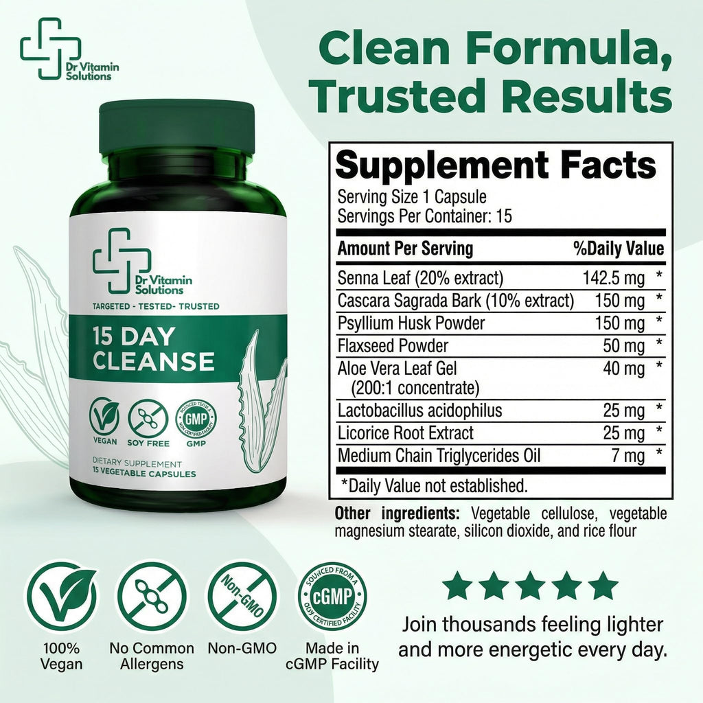 15 Day Colon Cleanse & Detox for Women and Men, Gut Cleanse with Senna, Aloe Vera, Psyllium Husk & Probiotics, Bloating, Constipation Relief, Gentle, Vegan, - FENGGESTORE20
