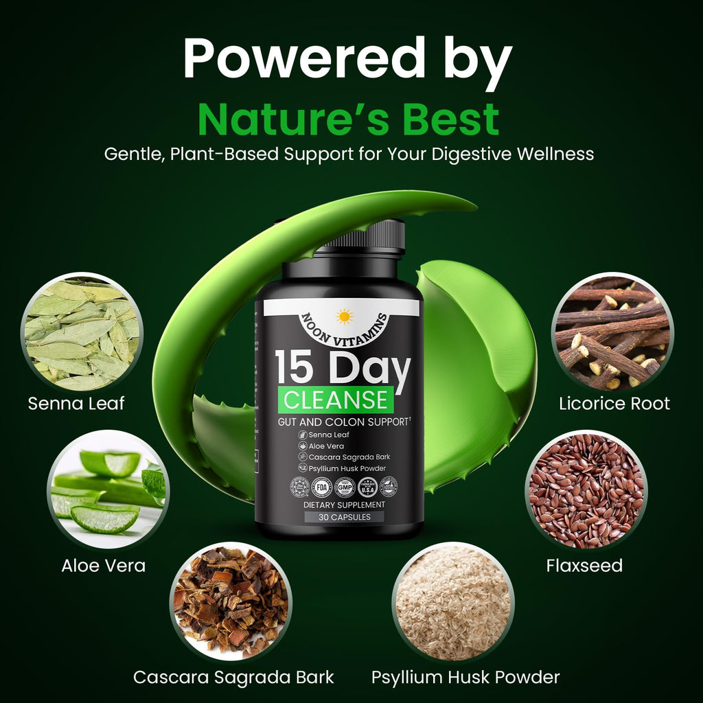 15-Day Colon Cleanse & Gut Detox – Natural Probiotic Cleanser with Senna Leaf, Psyllium & Aloe – Halal for Men & Women – Supports Digestive Health - FENGGESTORE20
