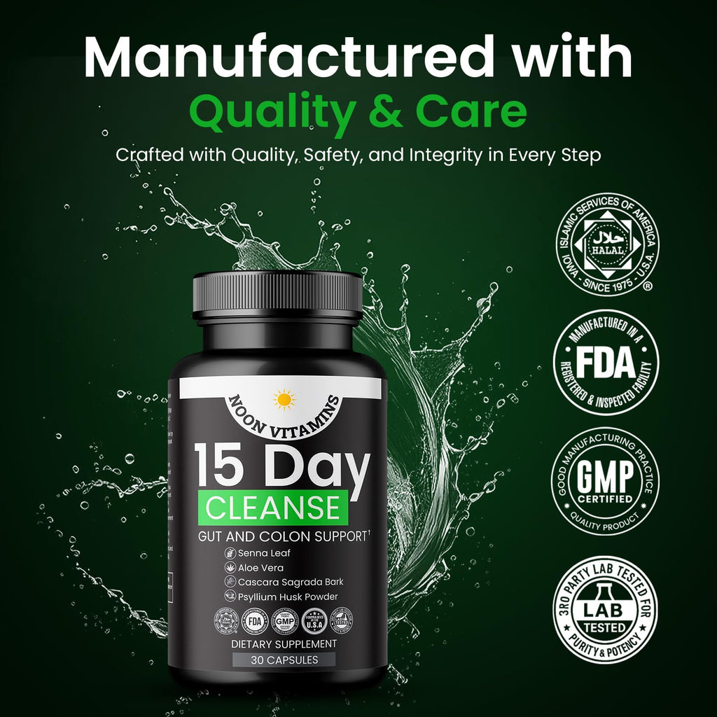 15-Day Colon Cleanse & Gut Detox – Natural Probiotic Cleanser with Senna Leaf, Psyllium & Aloe – Halal for Men & Women – Supports Digestive Health - FENGGESTORE20