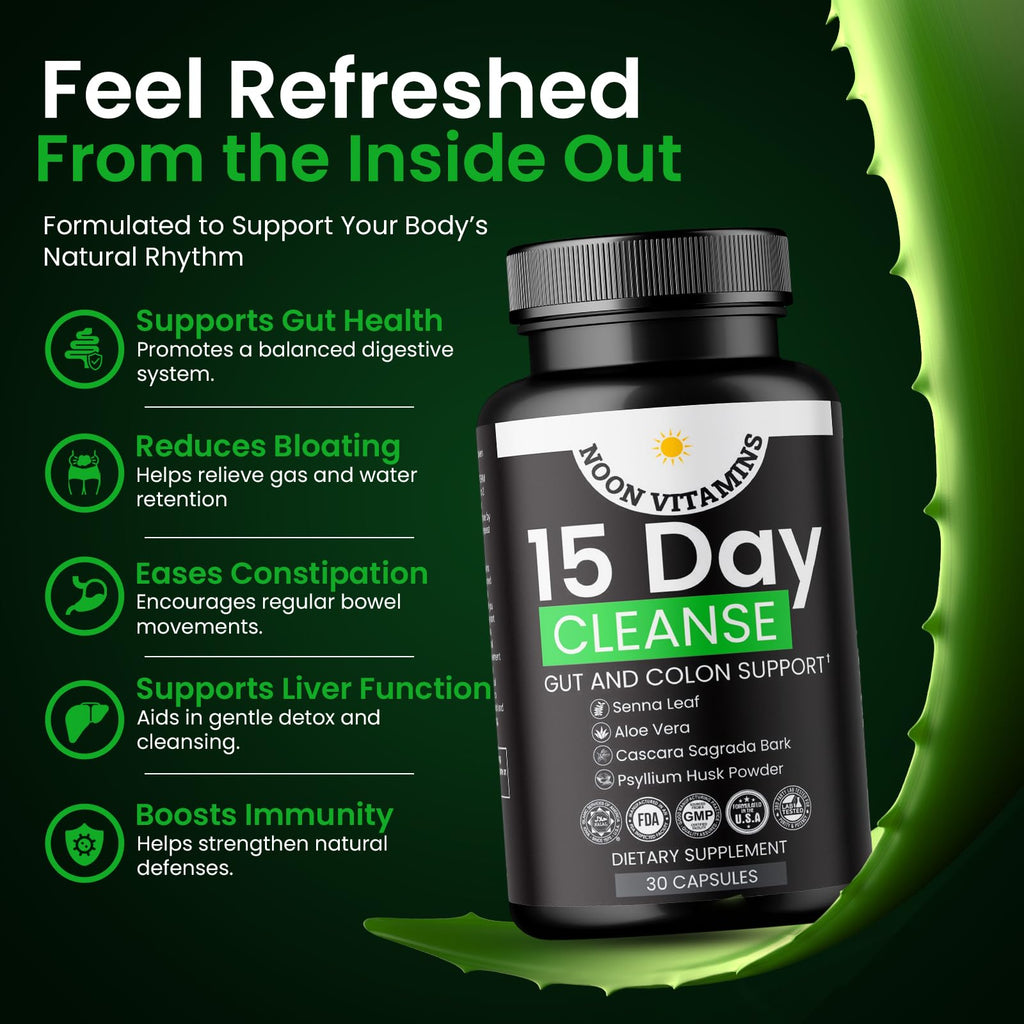 15-Day Colon Cleanse & Gut Detox – Natural Probiotic Cleanser with Senna Leaf, Psyllium & Aloe – Halal for Men & Women – Supports Digestive Health - FENGGESTORE20