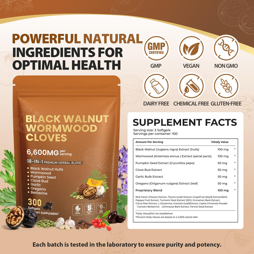 18-in-1 Wormwood Black Walnut Clove Parasite Cleanse | Gut Cleanse & Detox ,Digestive Balance with Garlic, Turmeric, Pumpkin Seed, Oregano - FENGGESTORE20