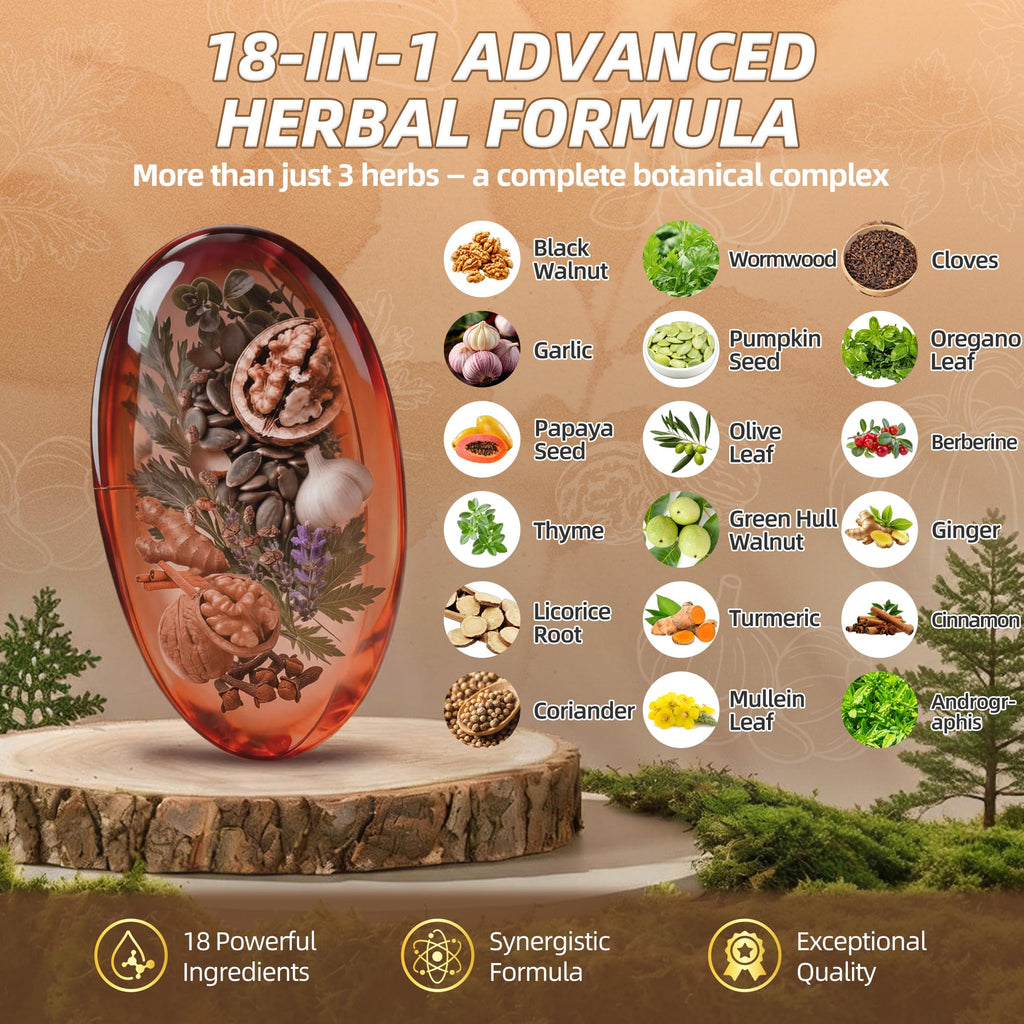 18-in-1 Wormwood Black Walnut Clove Parasite Cleanse, Herbal Blend with Garlic, Turmeric, Pumpkin Seed, Oregano & Berberine, Gut Health & Antioxidant Balance - FENGGESTORE20