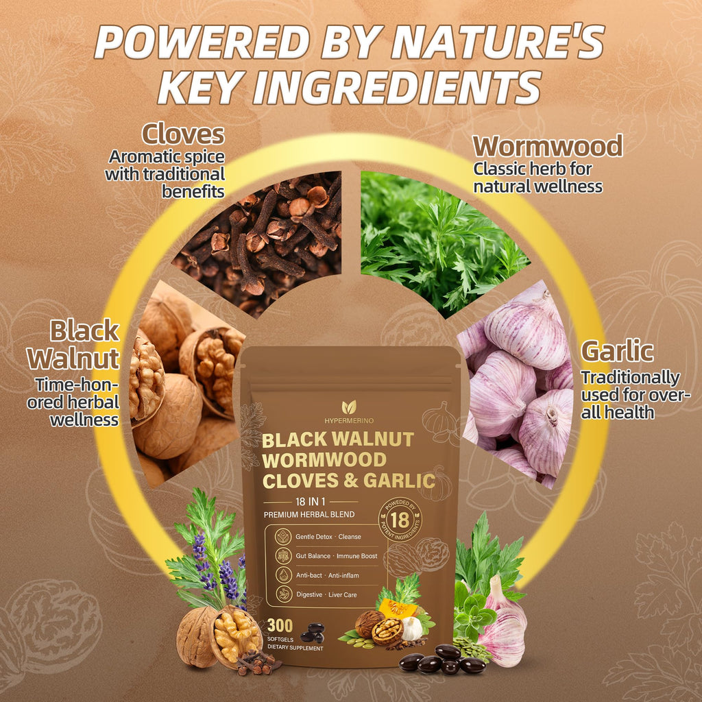 18-in-1 Wormwood Black Walnut Clove Parasite Cleanse, Herbal Blend with Garlic, Turmeric, Pumpkin Seed, Oregano & Berberine, Gut Health & Antioxidant Balance - FENGGESTORE20