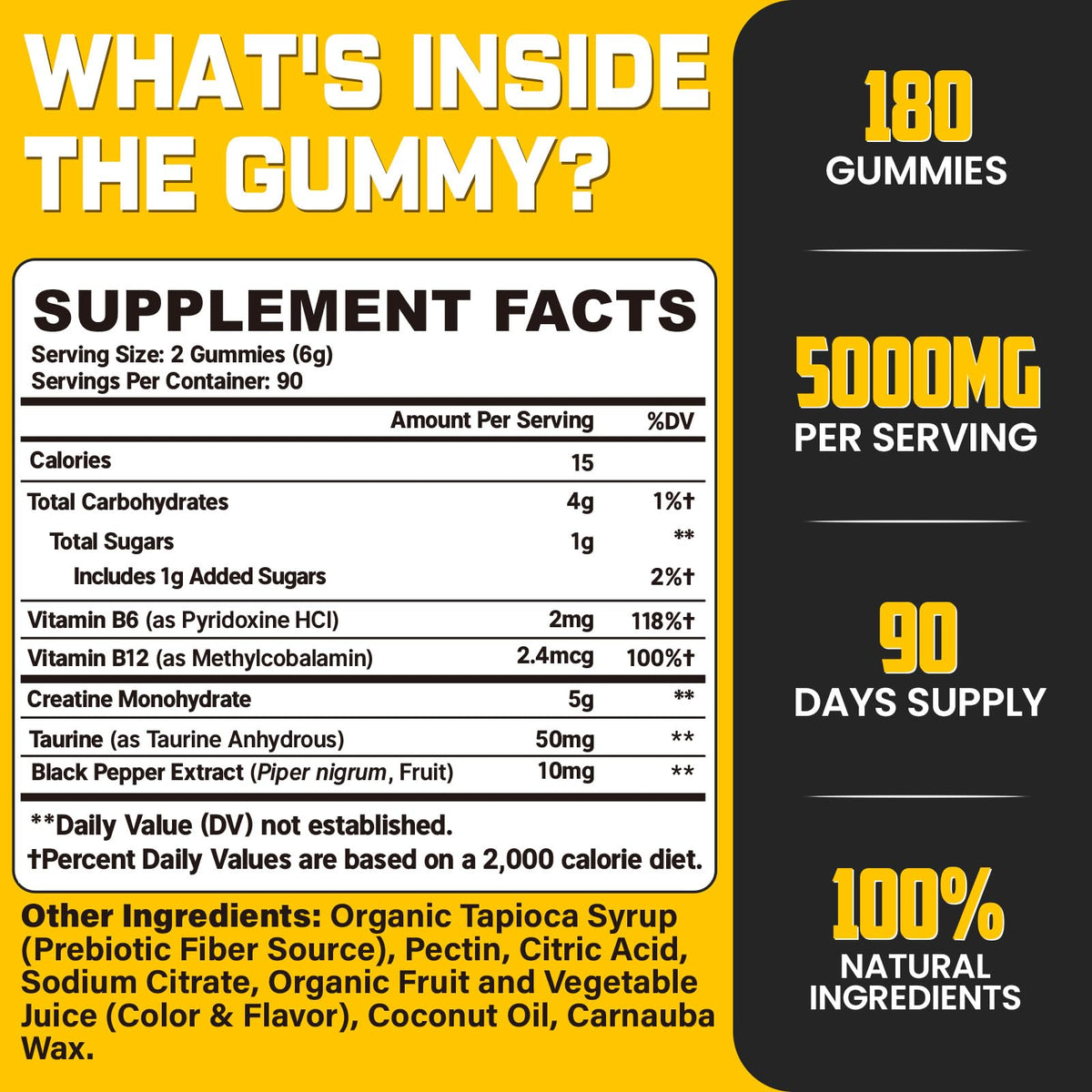 (180 Count) Creatine Monohydrate Gummies for Men & Women - Creatine Pre Workout Gummies for Muscle Builder, Muscle Strength, Recovery, Endurance, Energy, - FENGGESTORE20