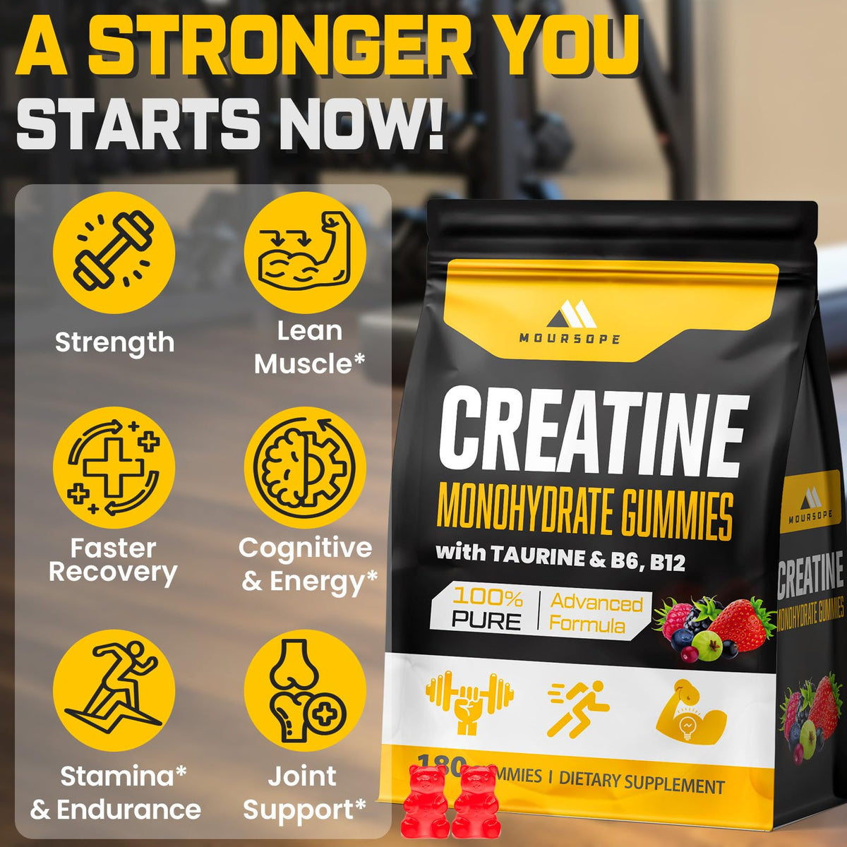 (180 Count) Creatine Monohydrate Gummies for Men & Women - Creatine Pre Workout Gummies for Muscle Builder, Muscle Strength, Recovery, Endurance, Energy, - FENGGESTORE20