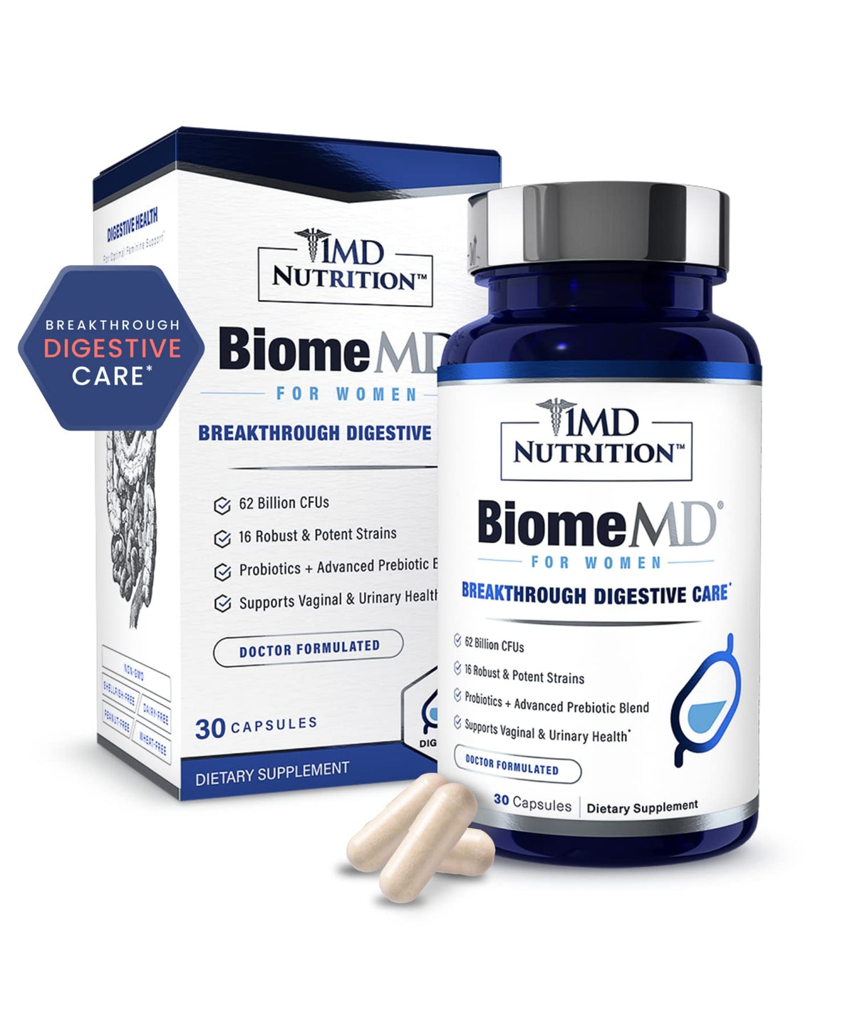 1MD Nutrition BiomeMD Probiotics for Women - Daily Prebiotics and Probiotics for Women - More Than 60 Billion CFUs, 15 Strains - Womens Probiotic to Support Urinary - FENGGESTORE20