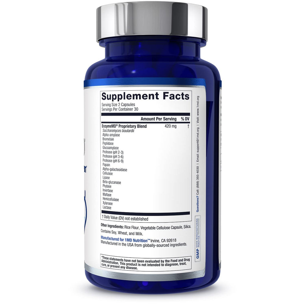 1MD Nutrition EnzymeMD - Digestive Enzymes Supplement - Doctor Formulated | 18 Plant-Based Enzymes - Gas & Bloating Support | 60 Capsules - FENGGESTORE20