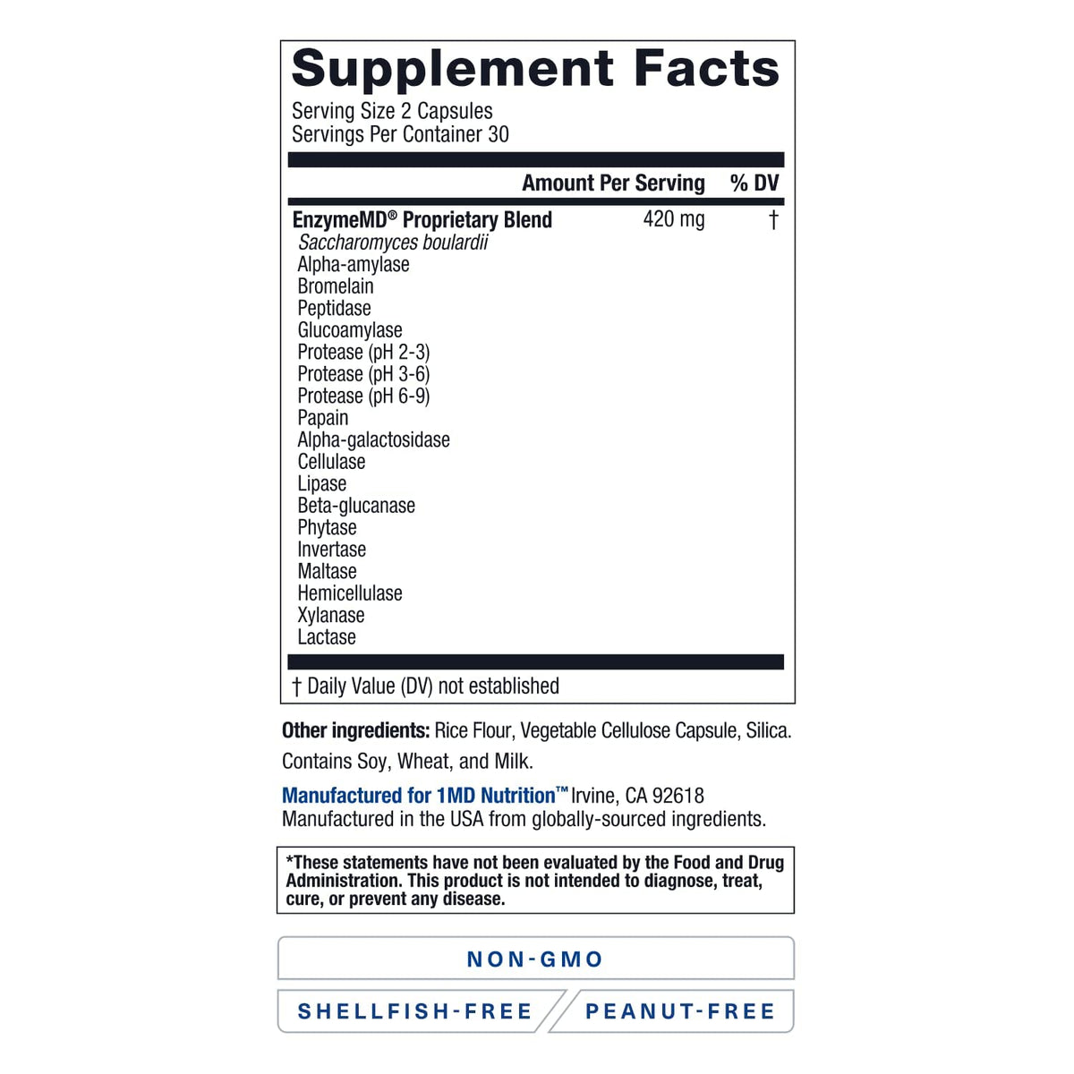 1MD Nutrition EnzymeMD - Digestive Enzymes Supplement - Doctor Formulated | 18 Plant-Based Enzymes - Gas & Bloating Support | 60 Capsules - FENGGESTORE20