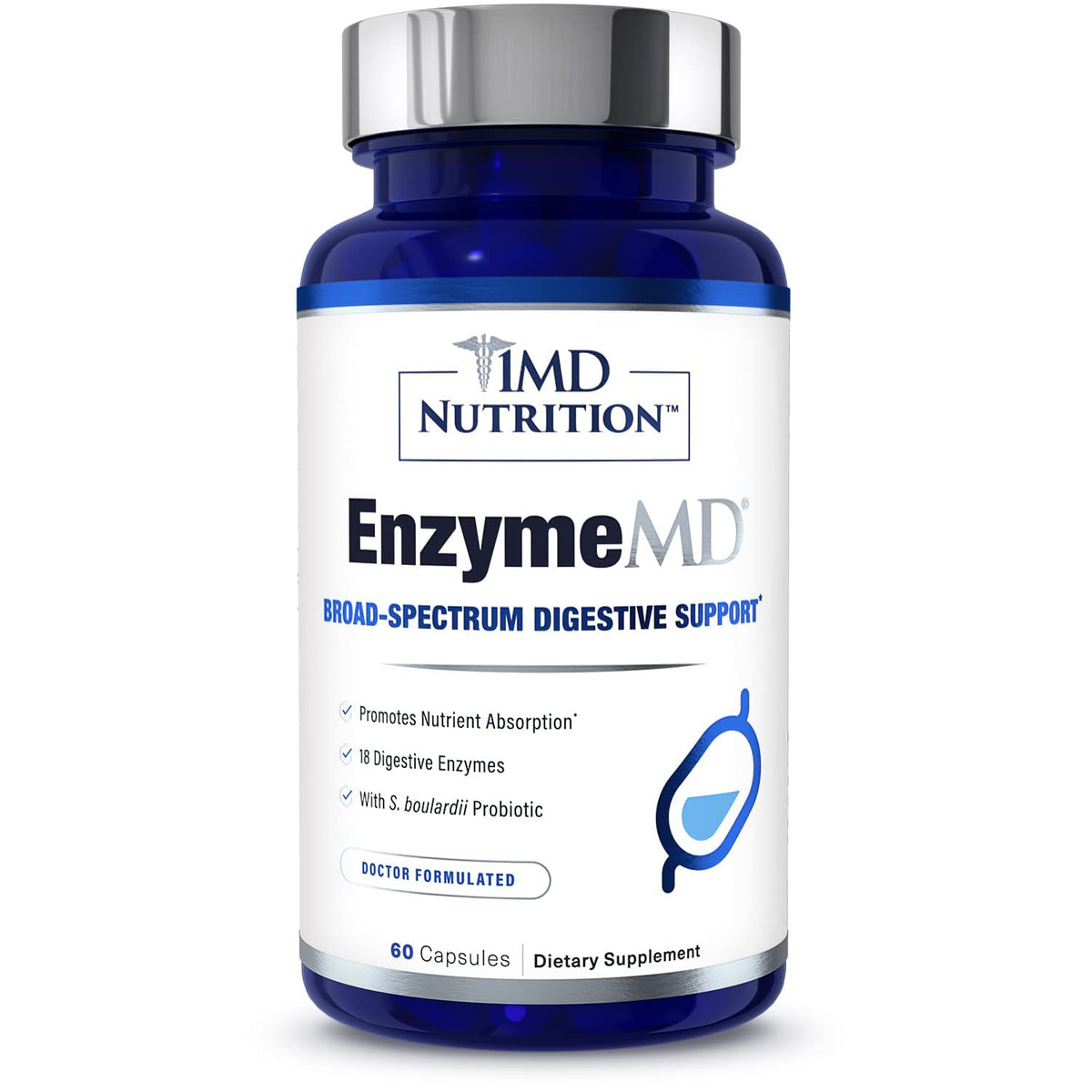 1MD Nutrition EnzymeMD - Digestive Enzymes Supplement - Doctor Formulated | 18 Plant-Based Enzymes - Gas & Bloating Support | 60 Capsules - FENGGESTORE20
