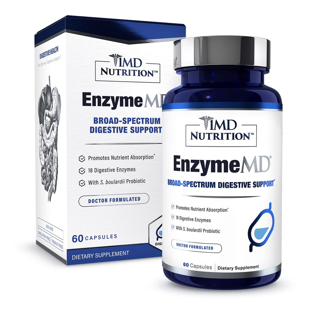 1MD Nutrition EnzymeMD - Digestive Enzymes Supplement - Doctor Formulated | 18 Plant-Based Enzymes - Gas & Bloating Support | 60 Capsules - FENGGESTORE20