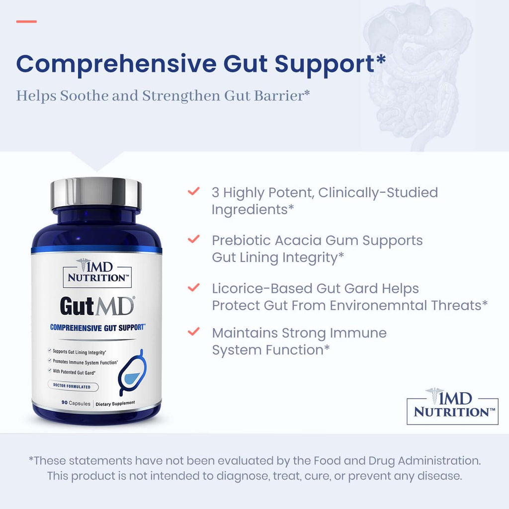 1MD Nutrition GutMD - L-Glutamine Capsules w/Prebiotic for Gut Health - L Glutamine Supplement - Supports Healthy Digestive - FENGGESTORE20