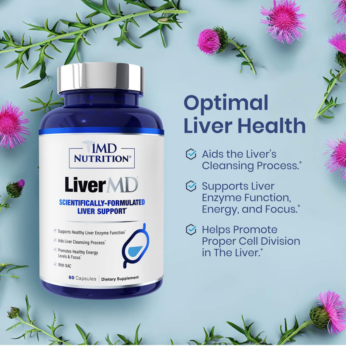 1MD Nutrition LiverMD - Liver Support Supplement | Siliphos Milk Thistle Extract & NAC - Supports Healthy Energy, Immunity & Overall Health - FENGGESTORE20