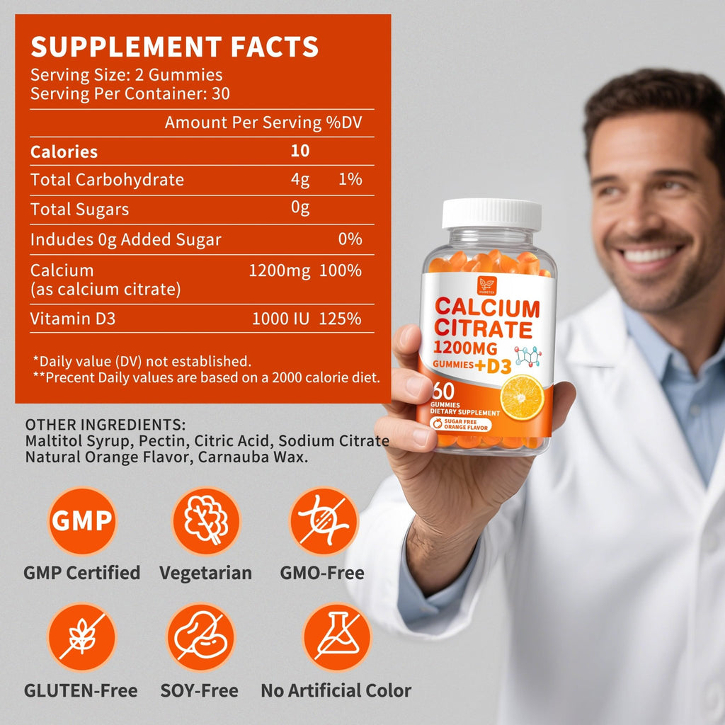 (2 Pack) Calcium Citrate 1200 mg with Vitamin D3 Gummies for Women & Men,Calcium Supplements for Bone & Teeth Support,High Absorption - Easy to Digest, - FENGGESTORE20