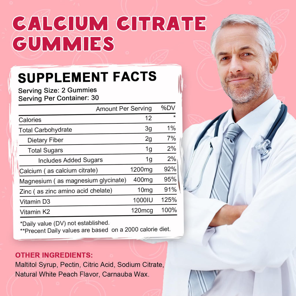 (2 Pack) Calcium Citrate 1200mg with Vitamin D3 Supplements Gummies for Women & Men, Calcium Gummies with Vitamin D3 K2, High Absorption - FENGGESTORE20