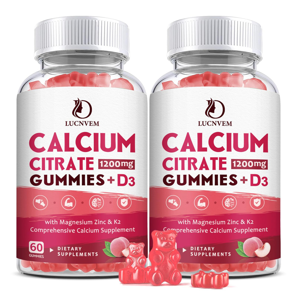 (2 Pack) Calcium Citrate 1200mg with Vitamin D3 Supplements Gummies for Women & Men, Calcium Gummies with Vitamin D3 K2, High Absorption - FENGGESTORE20