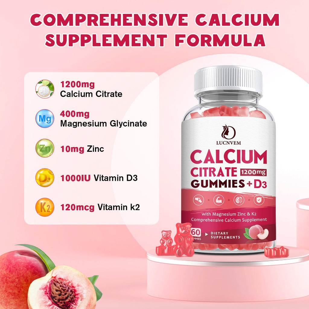 (2 Pack) Calcium Citrate 1200mg with Vitamin D3 Supplements Gummies for Women & Men, Calcium Gummies with Vitamin D3 K2, High Absorption - FENGGESTORE20