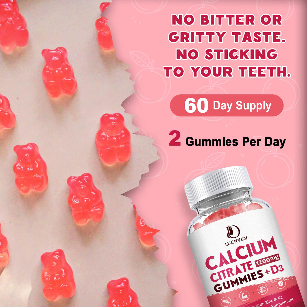 (2 Pack) Calcium Citrate 1200mg with Vitamin D3 Supplements Gummies for Women & Men, Calcium Gummies with Vitamin D3 K2, High Absorption - FENGGESTORE20