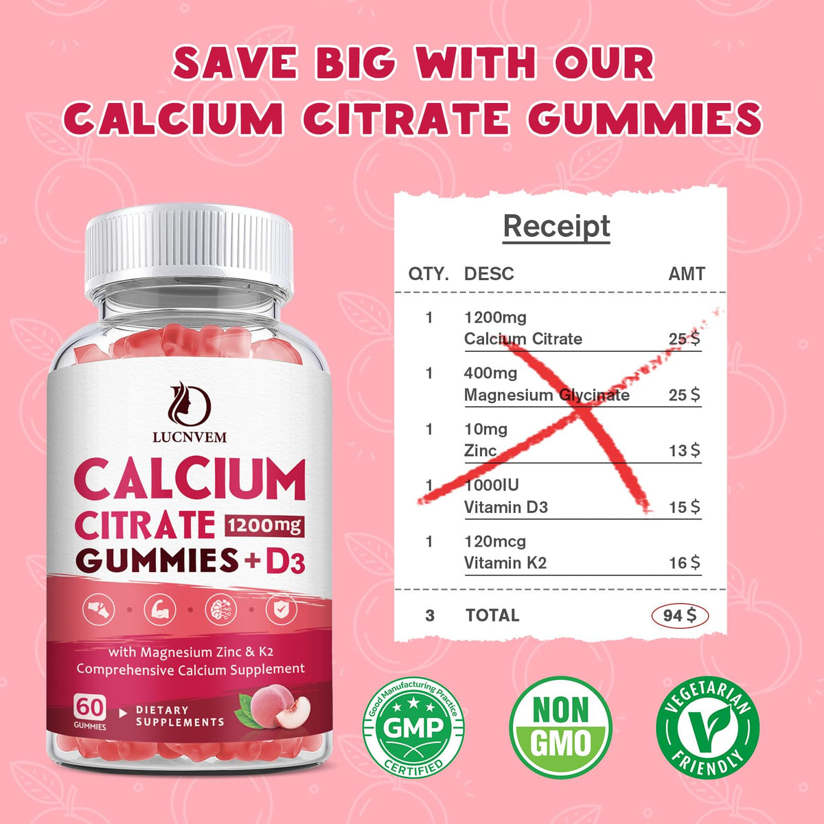 (2 Pack) Calcium Citrate 1200mg with Vitamin D3 Supplements Gummies for Women & Men, Calcium Gummies with Vitamin D3 K2, High Absorption - FENGGESTORE20