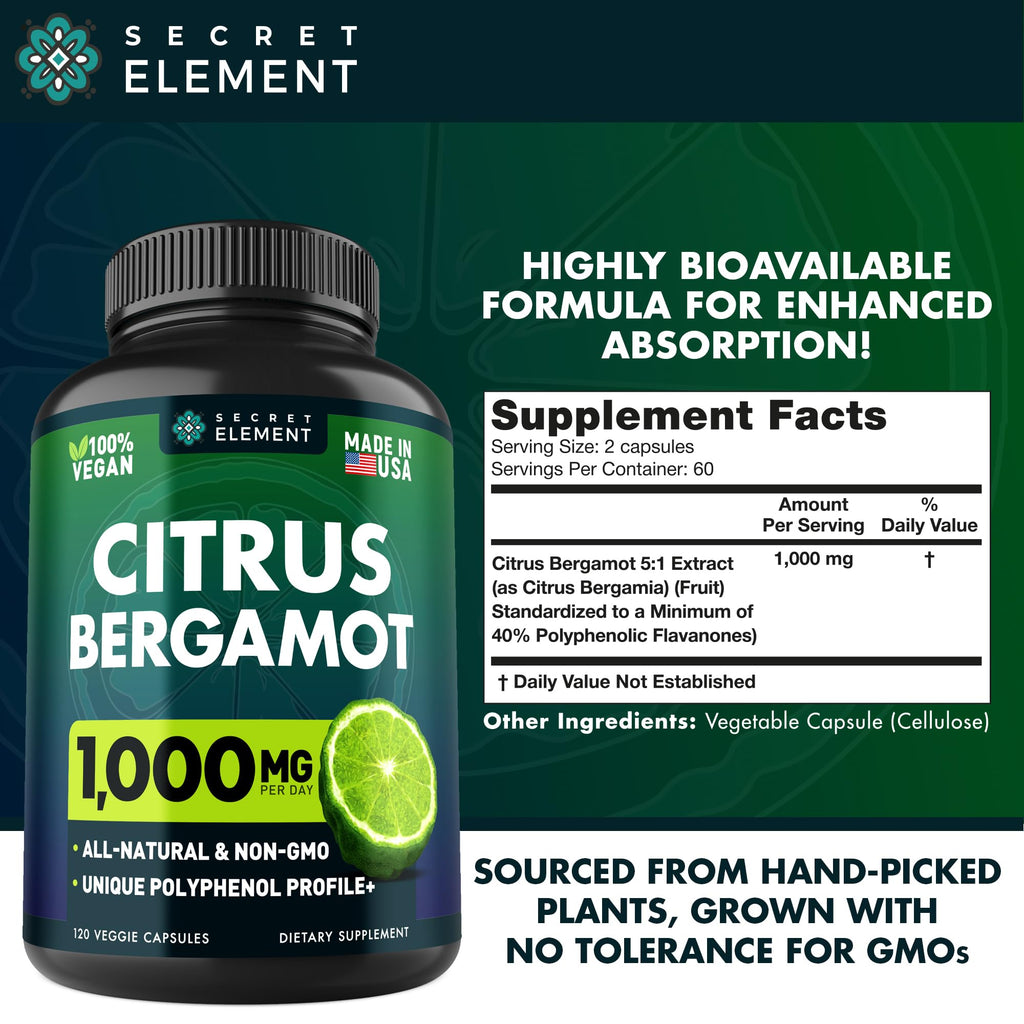 (2 PACK) Citrus Bergamot Extract 1000mg - Citrus Bergamot Supplement for Circulatory Health, Immunity, and Graceful Aging - 2x the potency of Citrus Bergamot 500mg - FENGGESTORE20