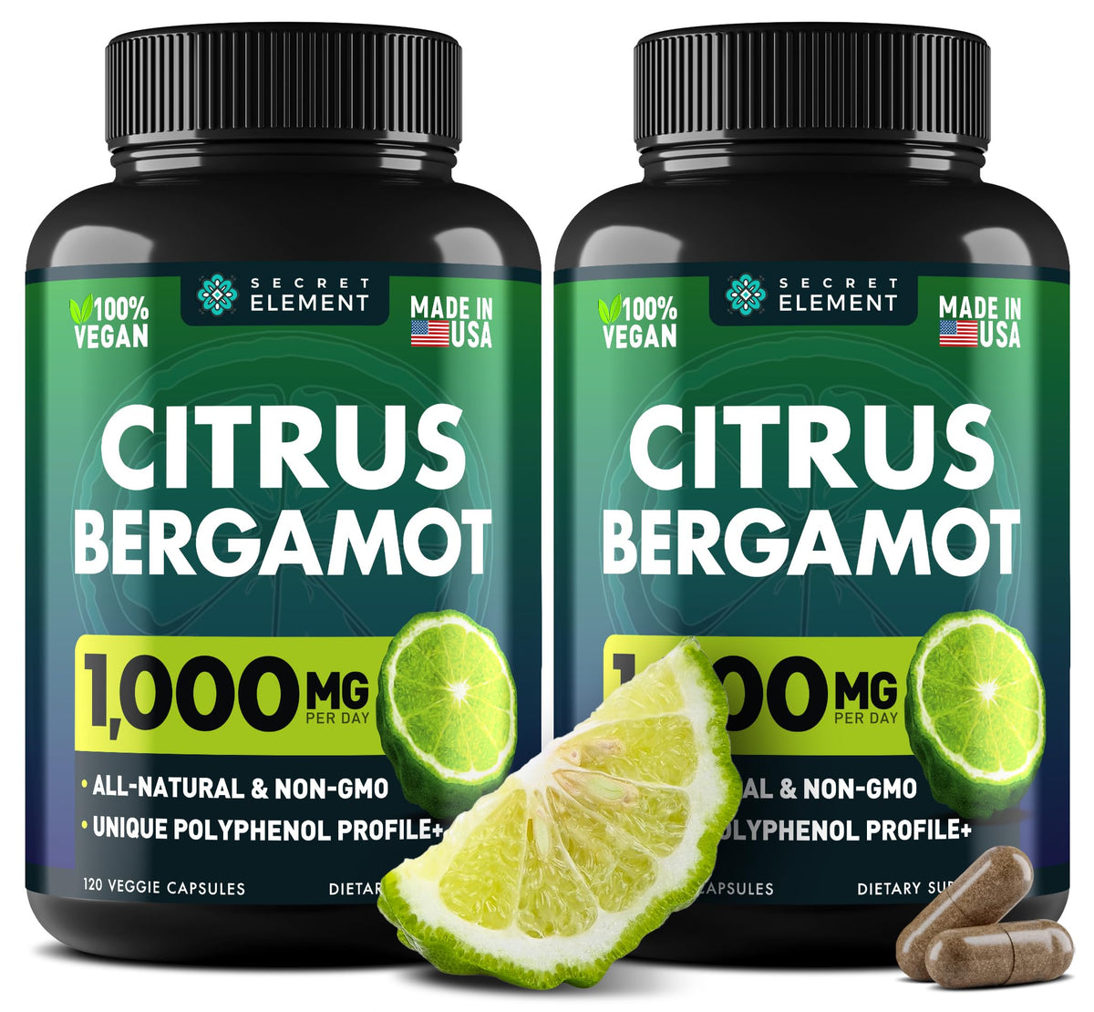 (2 PACK) Citrus Bergamot Extract 1000mg - Citrus Bergamot Supplement for Circulatory Health, Immunity, and Graceful Aging - 2x the potency of Citrus Bergamot 500mg - FENGGESTORE20