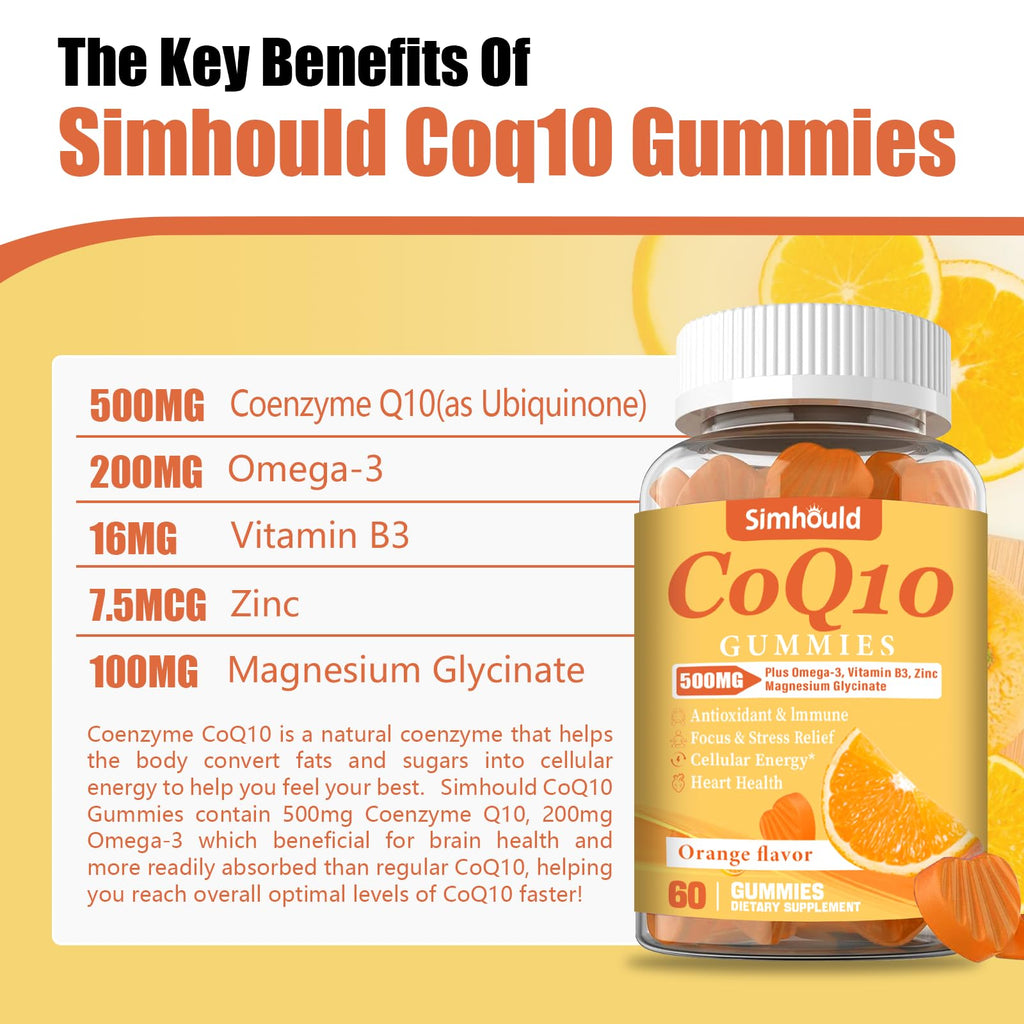 2 Pack CoQ10 500MG Gummies - Plus Omega-3, Magnesium, Vitamin B3 & Zinc - 3X Better Absorption Coenzyme Q10 Supplements for Heart Health, Cellular Energy & Antioxidant, Non-GMO 120 Counts - FENGGESTORE20