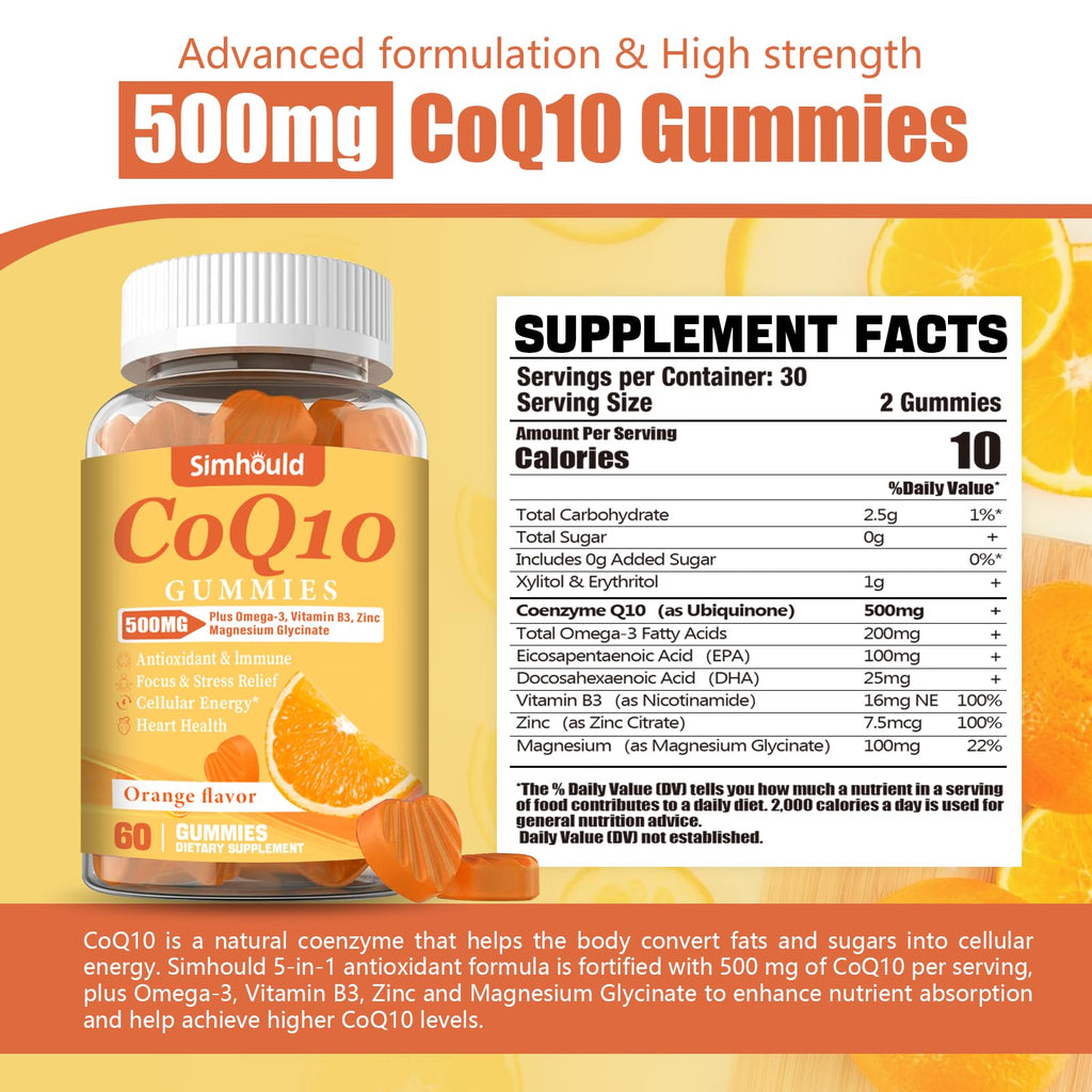 2 Pack CoQ10 500MG Gummies - Plus Omega-3, Magnesium, Vitamin B3 & Zinc - 3X Better Absorption Coenzyme Q10 Supplements for Heart Health, Cellular Energy & Antioxidant, Non-GMO 120 Counts - FENGGESTORE20