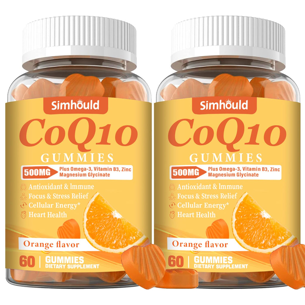 2 Pack CoQ10 500MG Gummies - Plus Omega-3, Magnesium, Vitamin B3 & Zinc - 3X Better Absorption Coenzyme Q10 Supplements for Heart Health, Cellular Energy & Antioxidant, Non-GMO 120 Counts - FENGGESTORE20
