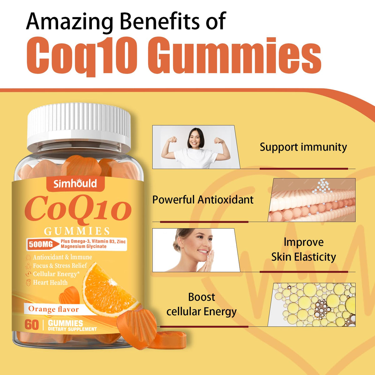 2 Pack CoQ10 500MG Gummies - Plus Omega-3, Magnesium, Vitamin B3 & Zinc - 3X Better Absorption Coenzyme Q10 Supplements for Heart Health, Cellular Energy & Antioxidant, Non-GMO 120 Counts - FENGGESTORE20