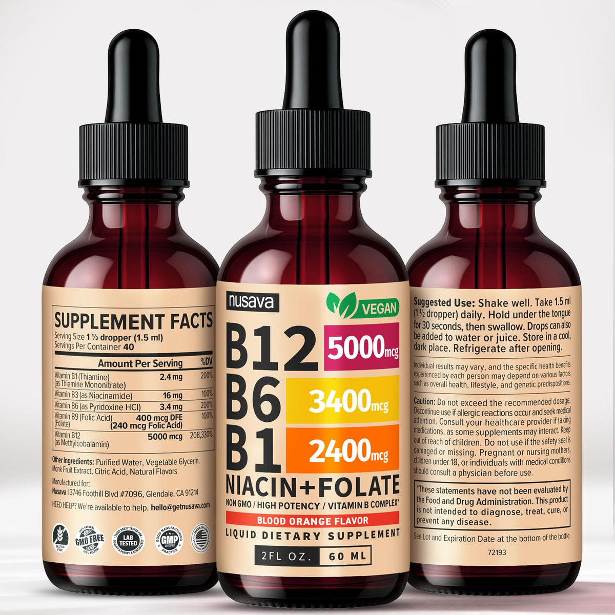 (2 Pack) Vitamin B12 and B6 Liquid Drops, B12 Sublingual Vitamin B Complex - B 12 Vitamin 5000mcg - B12 Methylcobalamin for Energy - FENGGESTORE20